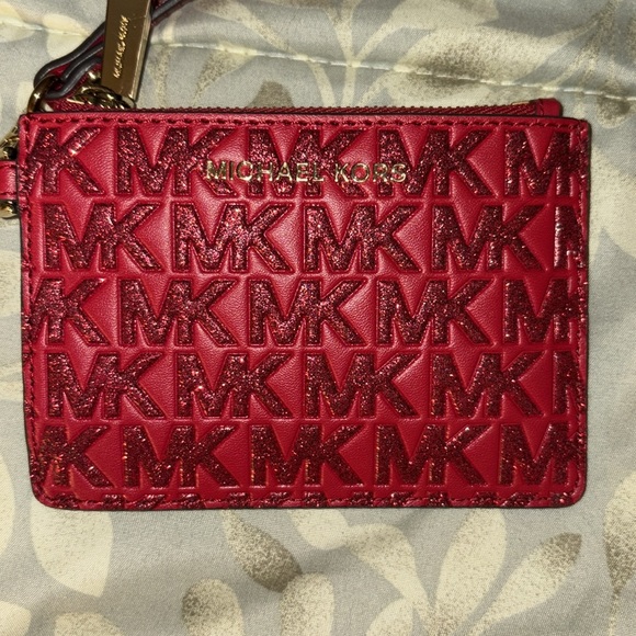 NWOT Michael Kors Leather and Glitter Wallet Wristlet Keychain - Picture 2 of 10